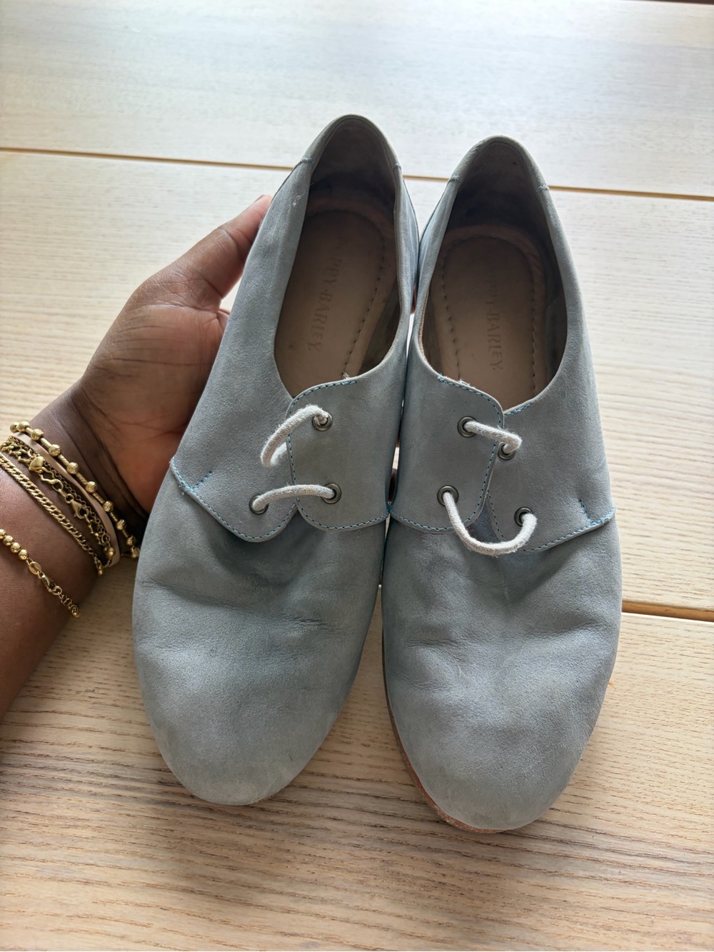 Poppy Barley Pale Blue Suede Lace-Up Flats